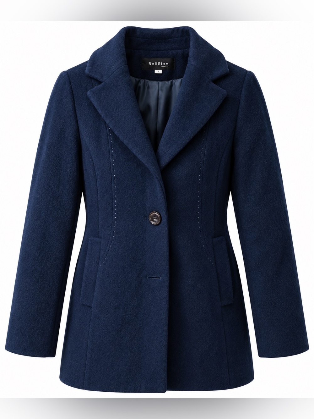Navy Single-Button Tailored Wool-Blend Pea Coat
